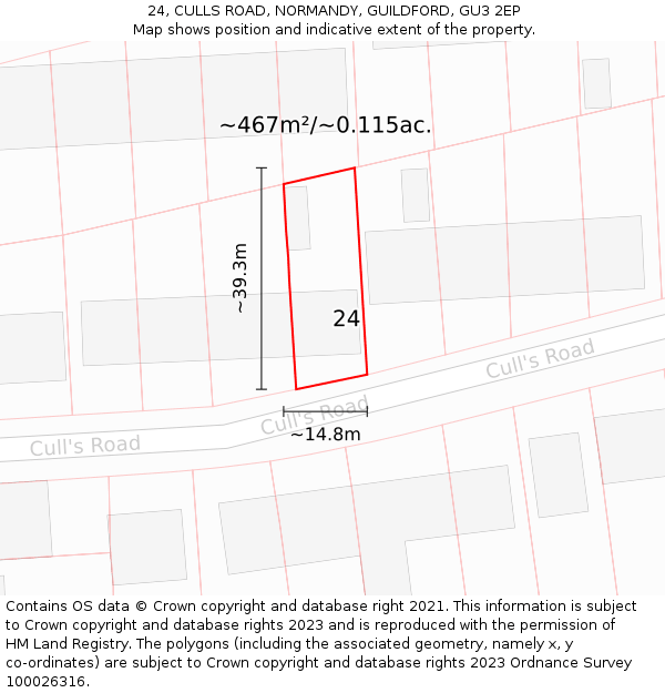 24, CULLS ROAD, NORMANDY, GUILDFORD, GU3 2EP: Plot and title map