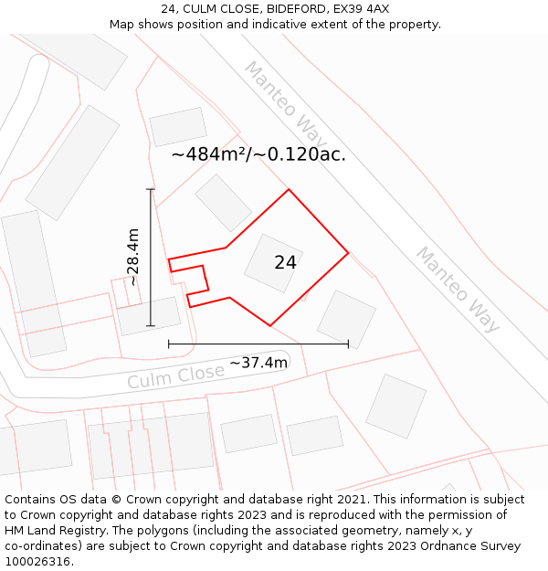 24, CULM CLOSE, BIDEFORD, EX39 4AX: Plot and title map