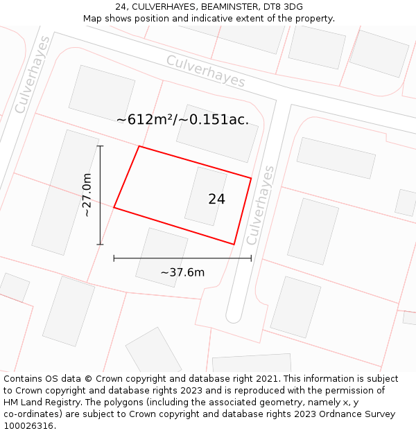 24, CULVERHAYES, BEAMINSTER, DT8 3DG: Plot and title map
