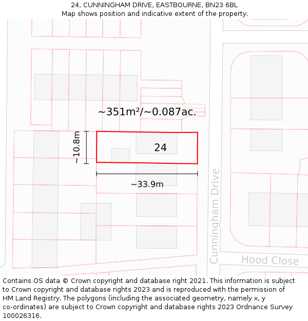 24, CUNNINGHAM DRIVE, EASTBOURNE, BN23 6BL: Plot and title map