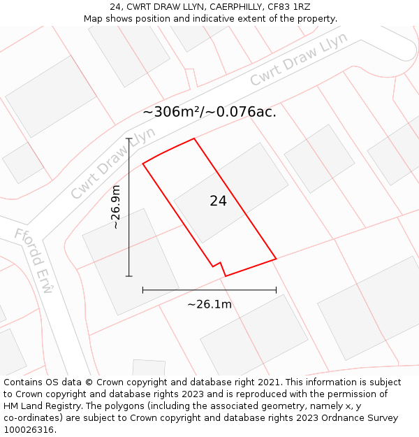 24, CWRT DRAW LLYN, CAERPHILLY, CF83 1RZ: Plot and title map