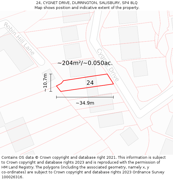 24, CYGNET DRIVE, DURRINGTON, SALISBURY, SP4 8LQ: Plot and title map