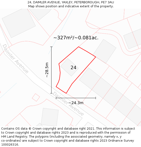 24, DAIMLER AVENUE, YAXLEY, PETERBOROUGH, PE7 3AU: Plot and title map