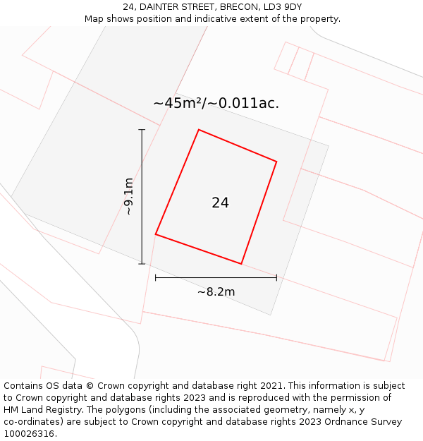 24, DAINTER STREET, BRECON, LD3 9DY: Plot and title map