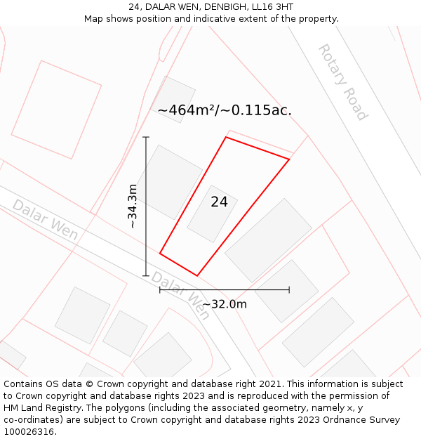 24, DALAR WEN, DENBIGH, LL16 3HT: Plot and title map