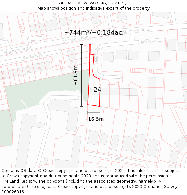 24, DALE VIEW, WOKING, GU21 7QD: Plot and title map