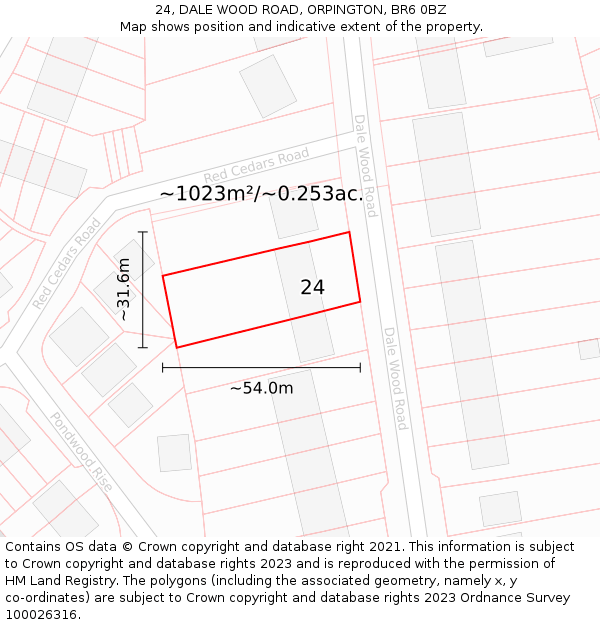24, DALE WOOD ROAD, ORPINGTON, BR6 0BZ: Plot and title map