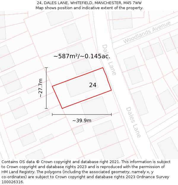 24, DALES LANE, WHITEFIELD, MANCHESTER, M45 7WW: Plot and title map