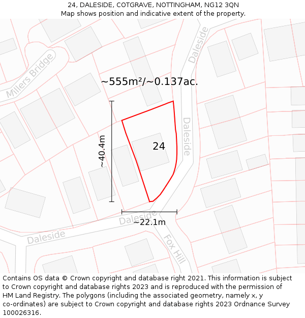 24, DALESIDE, COTGRAVE, NOTTINGHAM, NG12 3QN: Plot and title map