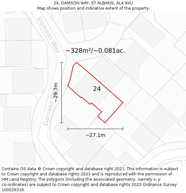 24, DAMSON WAY, ST ALBANS, AL4 9XU: Plot and title map