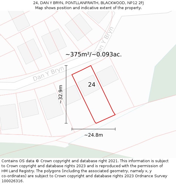 24, DAN Y BRYN, PONTLLANFRAITH, BLACKWOOD, NP12 2FJ: Plot and title map