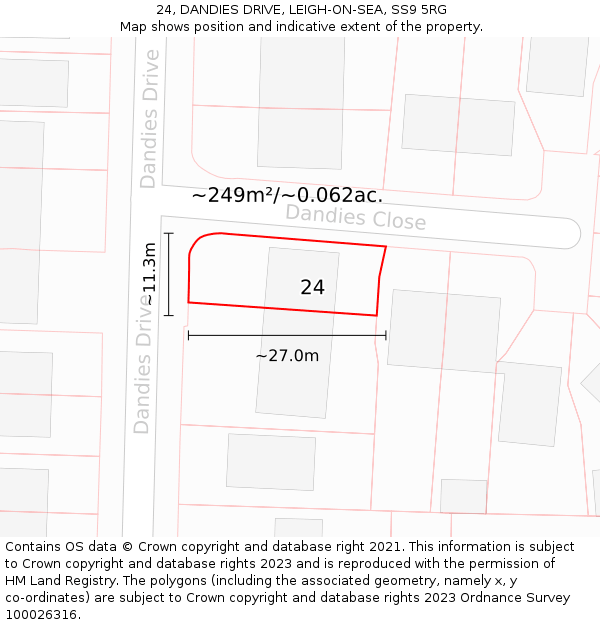 24, DANDIES DRIVE, LEIGH-ON-SEA, SS9 5RG: Plot and title map