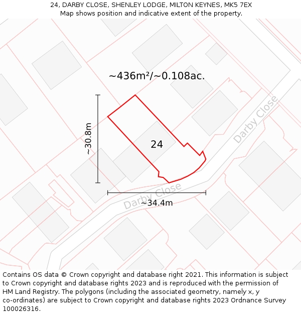 24, DARBY CLOSE, SHENLEY LODGE, MILTON KEYNES, MK5 7EX: Plot and title map