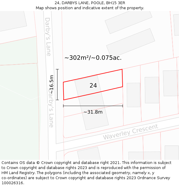 24, DARBYS LANE, POOLE, BH15 3ER: Plot and title map