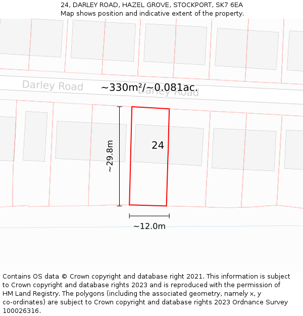 24, DARLEY ROAD, HAZEL GROVE, STOCKPORT, SK7 6EA: Plot and title map