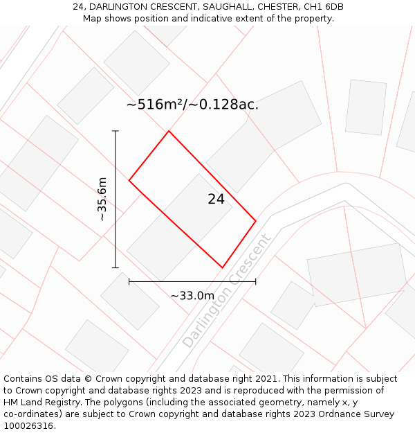 24, DARLINGTON CRESCENT, SAUGHALL, CHESTER, CH1 6DB: Plot and title map