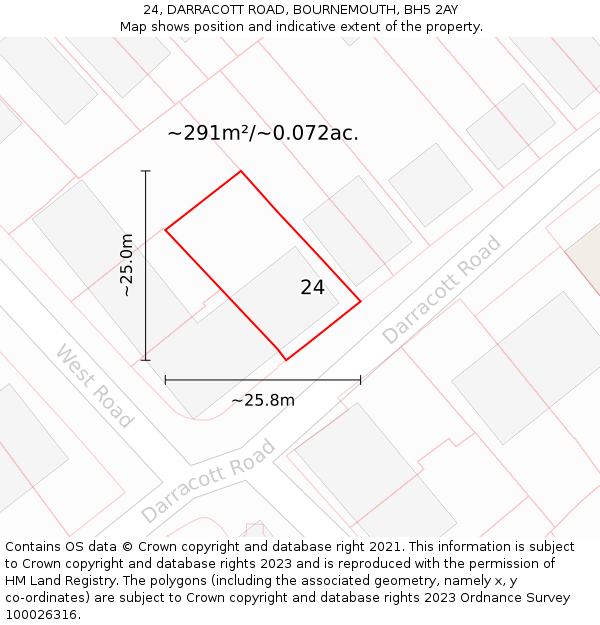 24, DARRACOTT ROAD, BOURNEMOUTH, BH5 2AY: Plot and title map