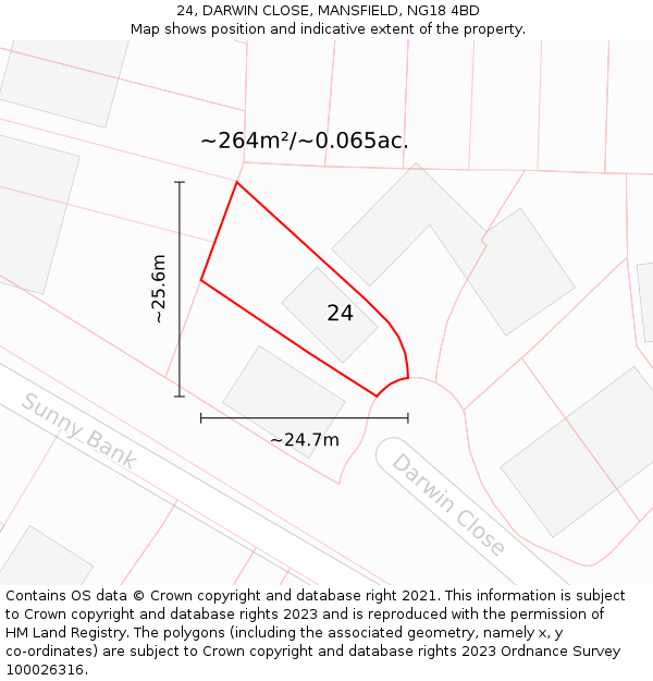 24, DARWIN CLOSE, MANSFIELD, NG18 4BD: Plot and title map