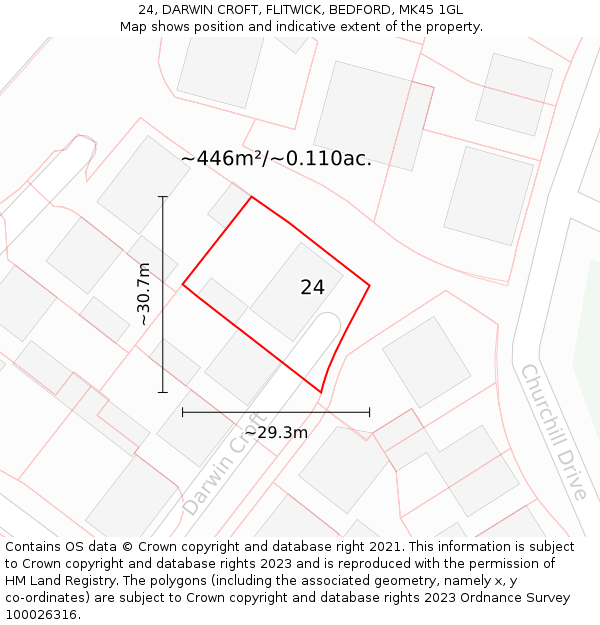 24, DARWIN CROFT, FLITWICK, BEDFORD, MK45 1GL: Plot and title map