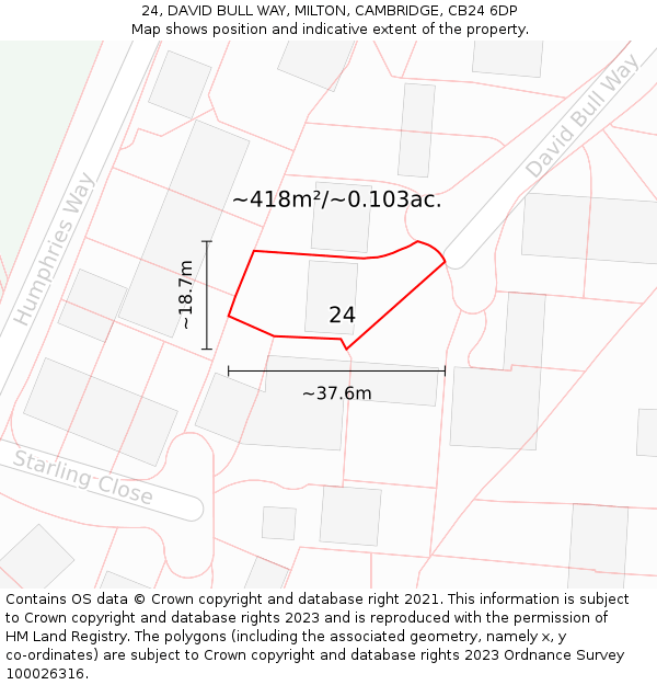 24, DAVID BULL WAY, MILTON, CAMBRIDGE, CB24 6DP: Plot and title map