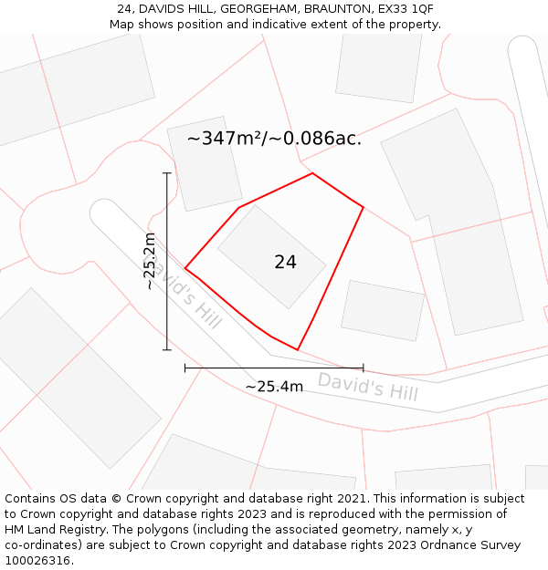 24, DAVIDS HILL, GEORGEHAM, BRAUNTON, EX33 1QF: Plot and title map