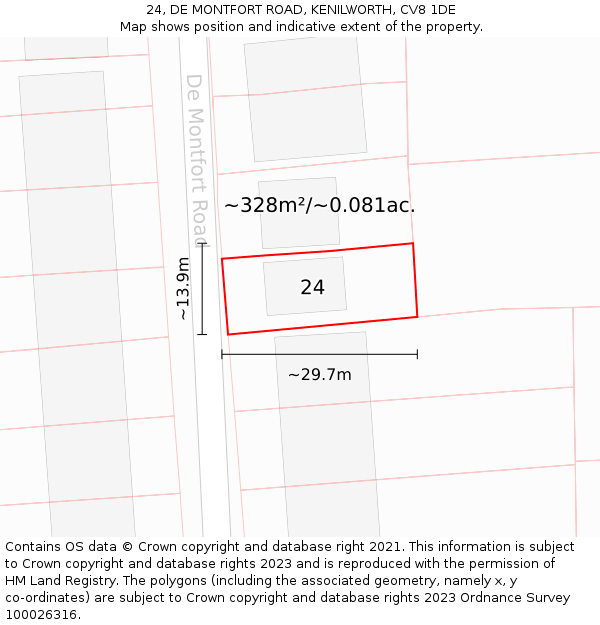 24, DE MONTFORT ROAD, KENILWORTH, CV8 1DE: Plot and title map