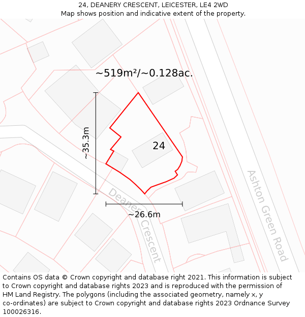24, DEANERY CRESCENT, LEICESTER, LE4 2WD: Plot and title map
