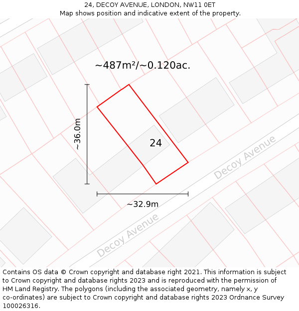 24, DECOY AVENUE, LONDON, NW11 0ET: Plot and title map