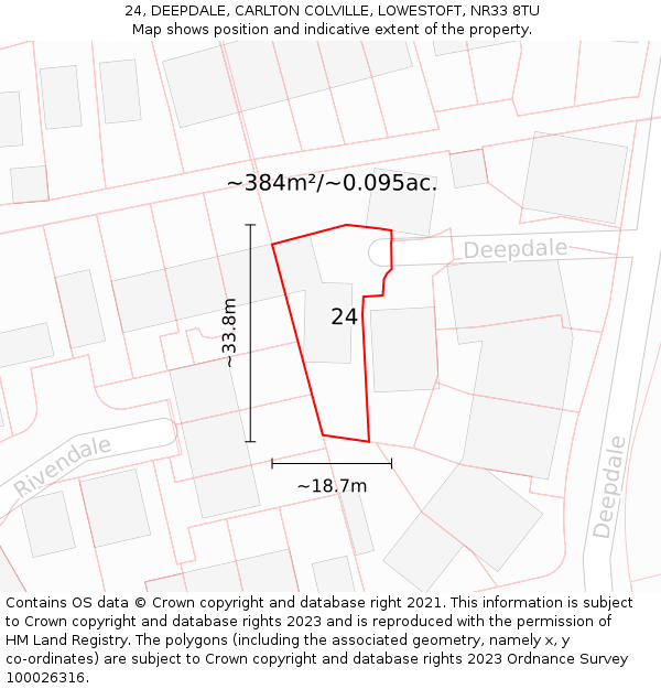 24, DEEPDALE, CARLTON COLVILLE, LOWESTOFT, NR33 8TU: Plot and title map