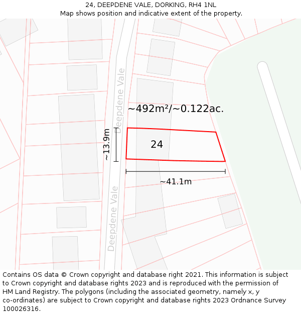 24, DEEPDENE VALE, DORKING, RH4 1NL: Plot and title map