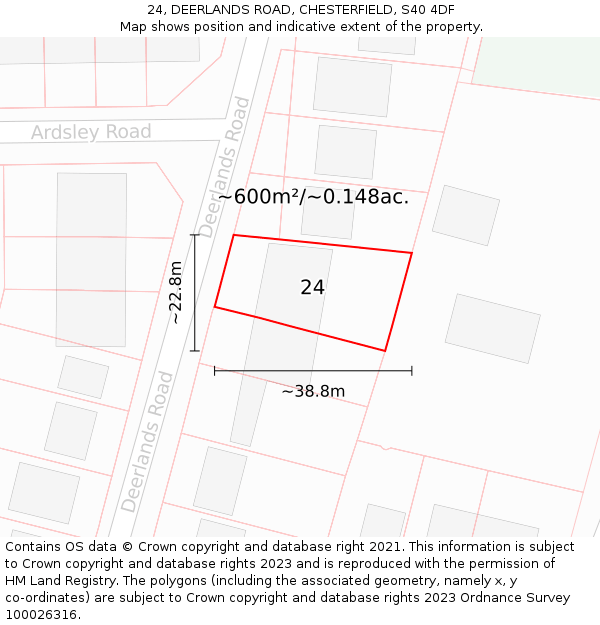 24, DEERLANDS ROAD, CHESTERFIELD, S40 4DF: Plot and title map