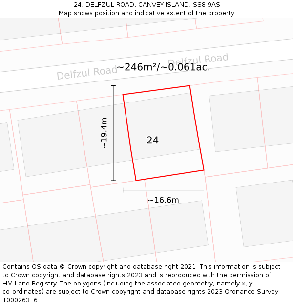 24, DELFZUL ROAD, CANVEY ISLAND, SS8 9AS: Plot and title map