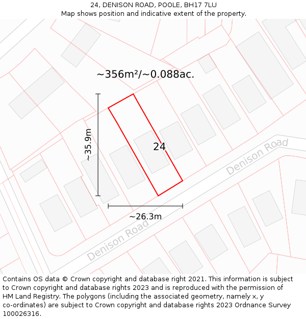 24, DENISON ROAD, POOLE, BH17 7LU: Plot and title map