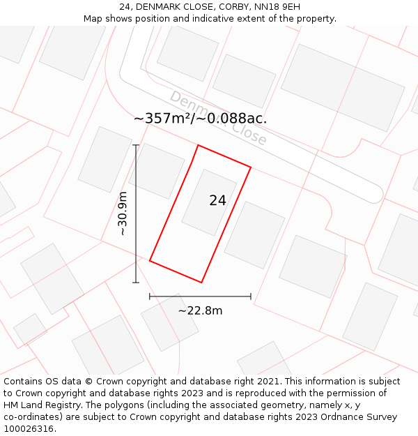 24, DENMARK CLOSE, CORBY, NN18 9EH: Plot and title map