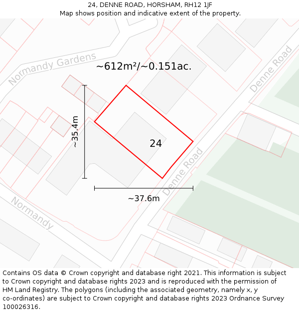 24, DENNE ROAD, HORSHAM, RH12 1JF: Plot and title map