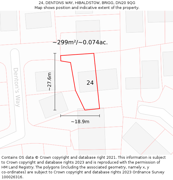 24, DENTONS WAY, HIBALDSTOW, BRIGG, DN20 9QG: Plot and title map