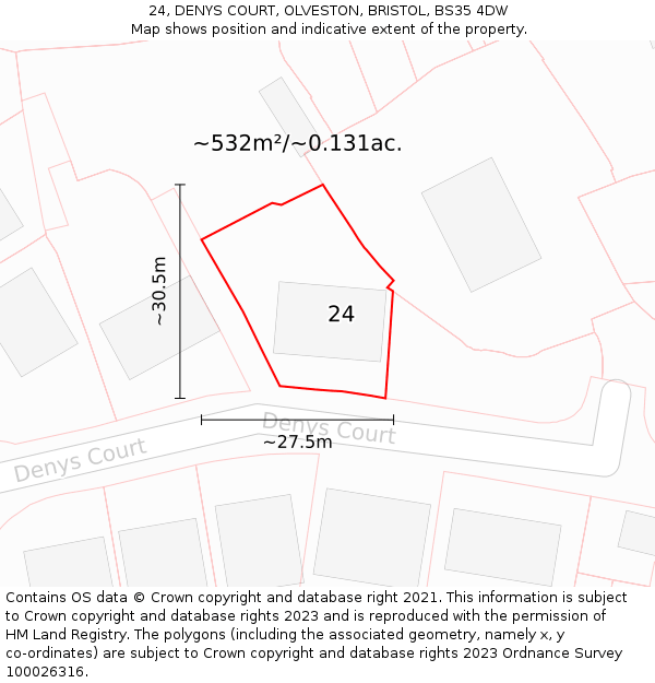 24, DENYS COURT, OLVESTON, BRISTOL, BS35 4DW: Plot and title map