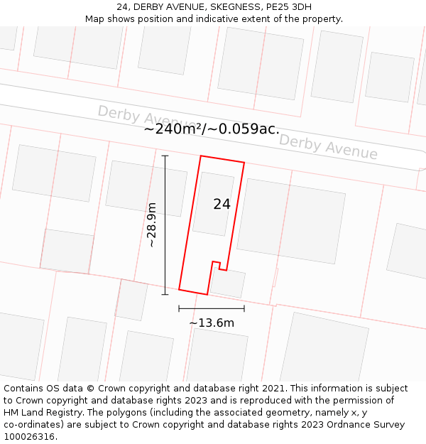 24, DERBY AVENUE, SKEGNESS, PE25 3DH: Plot and title map