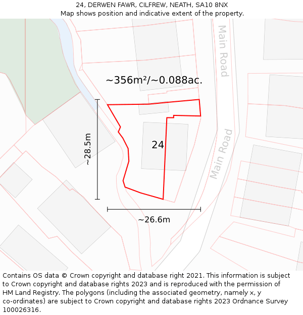 24, DERWEN FAWR, CILFREW, NEATH, SA10 8NX: Plot and title map