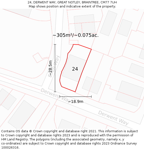 24, DERWENT WAY, GREAT NOTLEY, BRAINTREE, CM77 7UH: Plot and title map