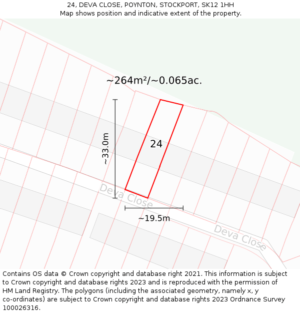 24, DEVA CLOSE, POYNTON, STOCKPORT, SK12 1HH: Plot and title map