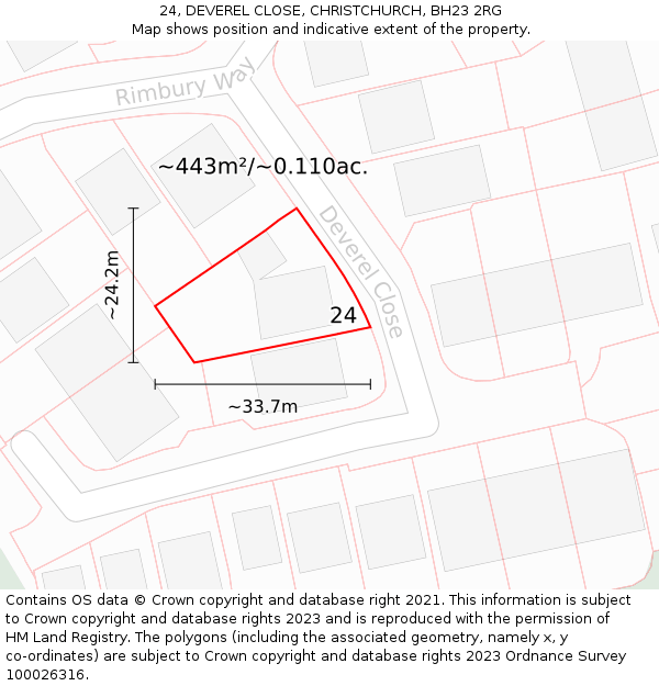 24, DEVEREL CLOSE, CHRISTCHURCH, BH23 2RG: Plot and title map