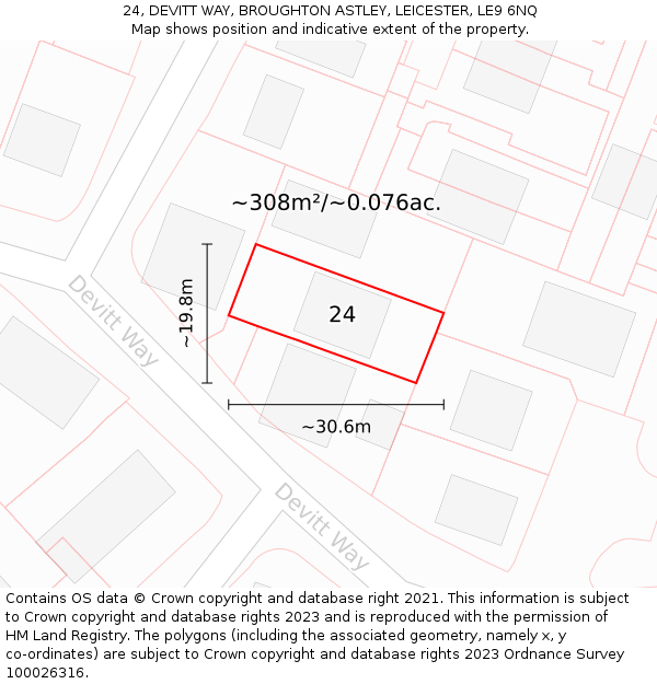 24, DEVITT WAY, BROUGHTON ASTLEY, LEICESTER, LE9 6NQ: Plot and title map