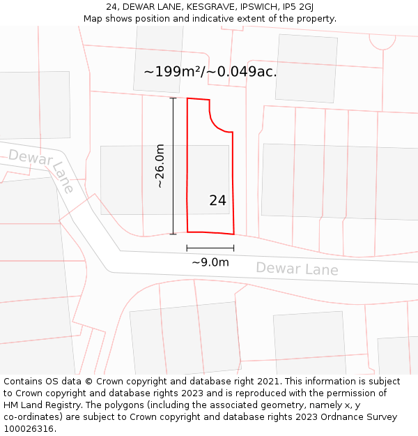24, DEWAR LANE, KESGRAVE, IPSWICH, IP5 2GJ: Plot and title map