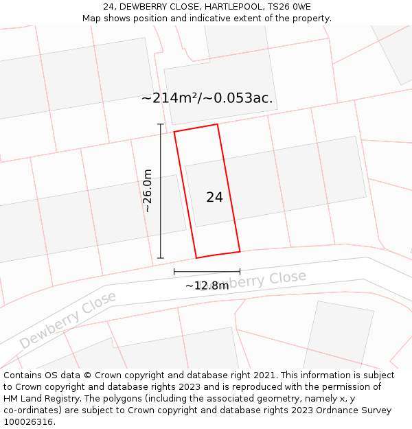 24, DEWBERRY CLOSE, HARTLEPOOL, TS26 0WE: Plot and title map