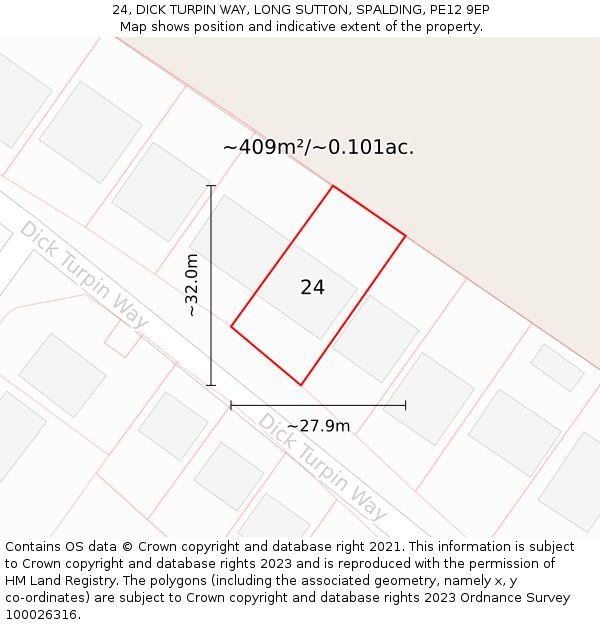 24, DICK TURPIN WAY, LONG SUTTON, SPALDING, PE12 9EP: Plot and title map