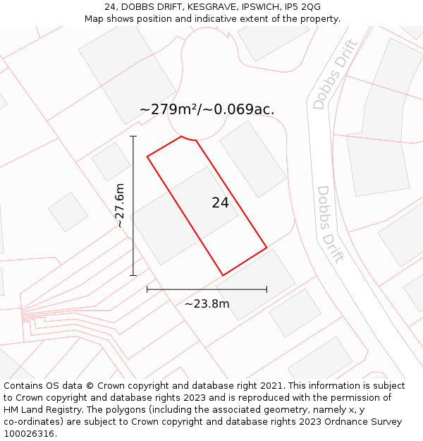 24, DOBBS DRIFT, KESGRAVE, IPSWICH, IP5 2QG: Plot and title map