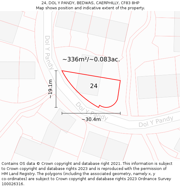 24, DOL Y PANDY, BEDWAS, CAERPHILLY, CF83 8HP: Plot and title map