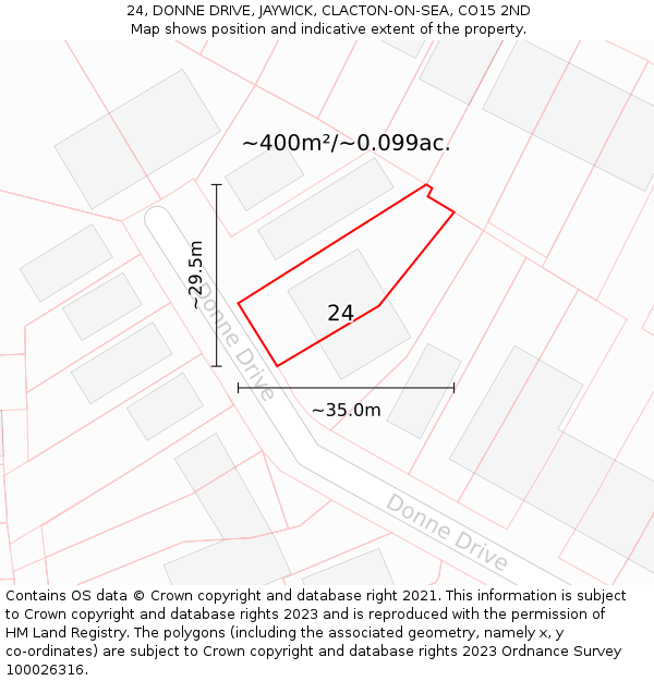 24, DONNE DRIVE, JAYWICK, CLACTON-ON-SEA, CO15 2ND: Plot and title map