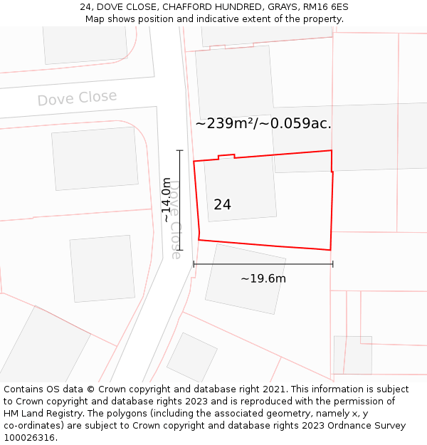 24, DOVE CLOSE, CHAFFORD HUNDRED, GRAYS, RM16 6ES: Plot and title map